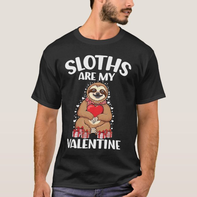 Cute lazy sloth holding heart love sloth valentine t shirt (Framsida)