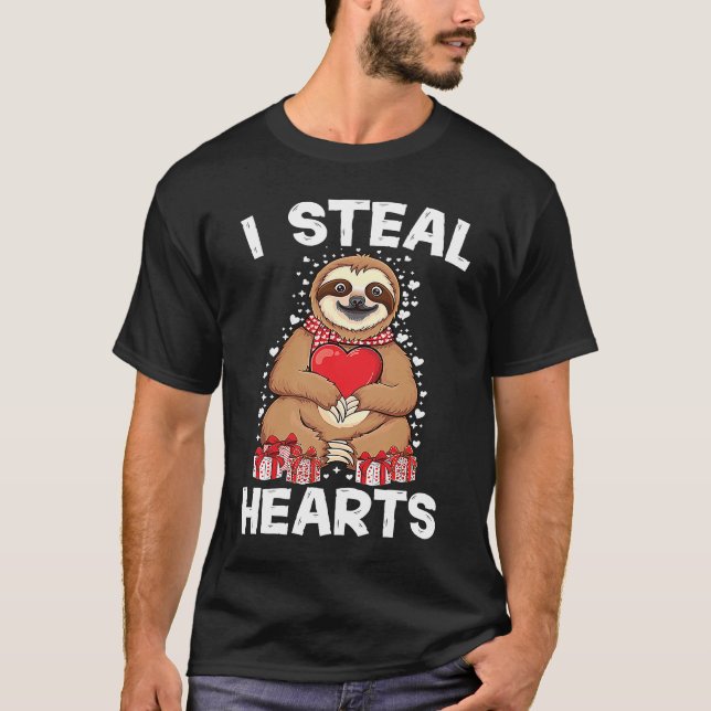 Cute lazy sloth holding heart love sloth valentine t shirt (Framsida)