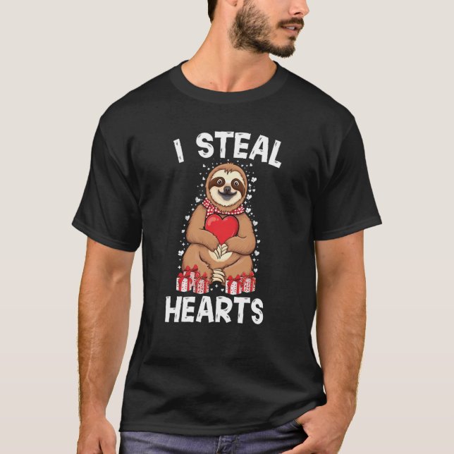Cute lazy sloth holding heart love sloth valentine t shirt (Framsida)