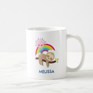 Cute Lazy Sloth med Sol och regnbåge Kaffemugg