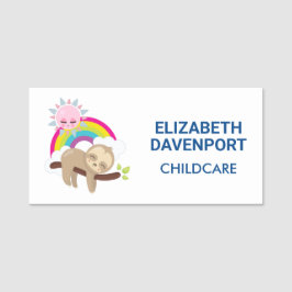 Cute Lazy Sloth med Sol och regnbåge Namnbricka