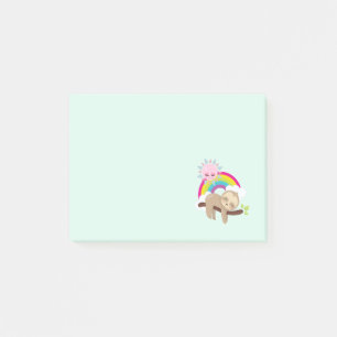 Cute Lazy Sloth med Sol och regnbåge Post-it Block