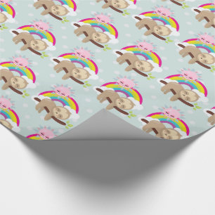 Cute Lazy Sloth med Sol och regnbåge Presentpapper