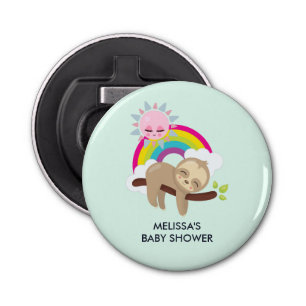 Cute Lazy Sloth med Sol & Rainbow Baby Shower Flasköppnare