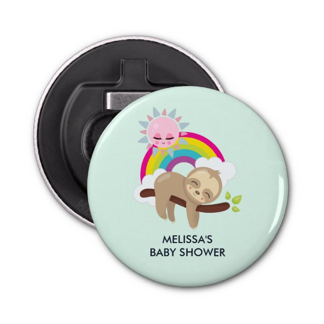 Cute Lazy Sloth med Sol & Rainbow Baby Shower Flasköppnare (Framsidan)