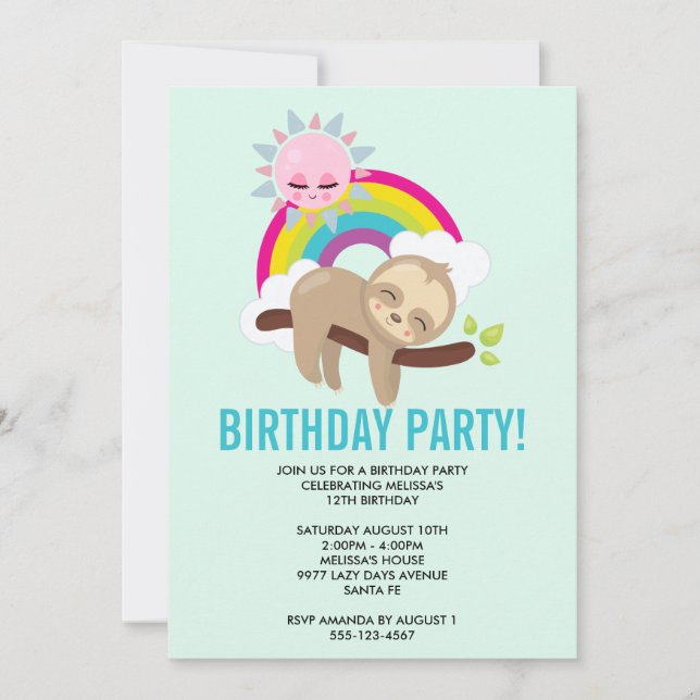 Cute Lazy Sloth med Sol & Rainbow Birthday (Framsida)