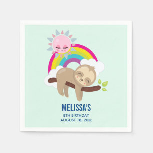Cute Lazy Sloth med Sol & Rainbow Birthday Pappersservett