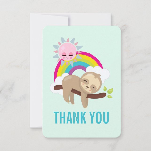 Cute Lazy Sloth med Sol & Rainbow Tack Kort (Framsida)