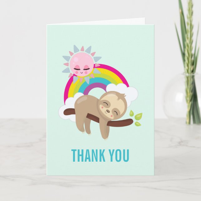 Cute Lazy Sloth med Sol & Rainbow Tack Kort (Framsida)