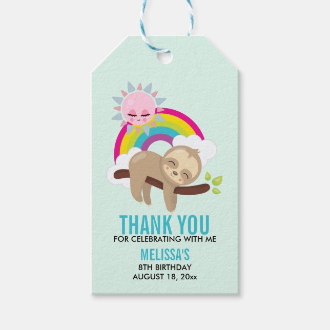 Cute Lazy Sloth med Sunshine & Rainbow Presentetikett (Framsidan)