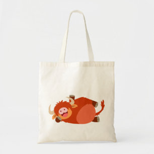 Cute Lazy Tecknad Highland Cow Bag Tygkasse