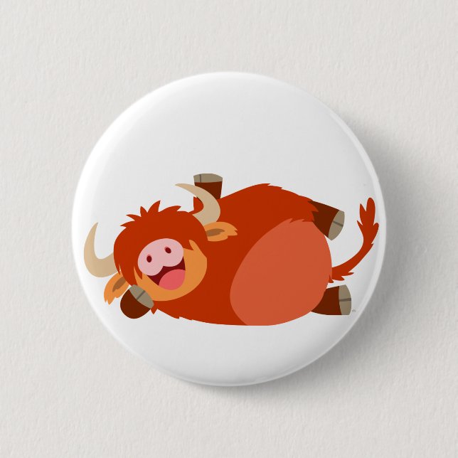 Cute Lazy Tecknad Highland Cow Button Badge Knapp (Framsida)
