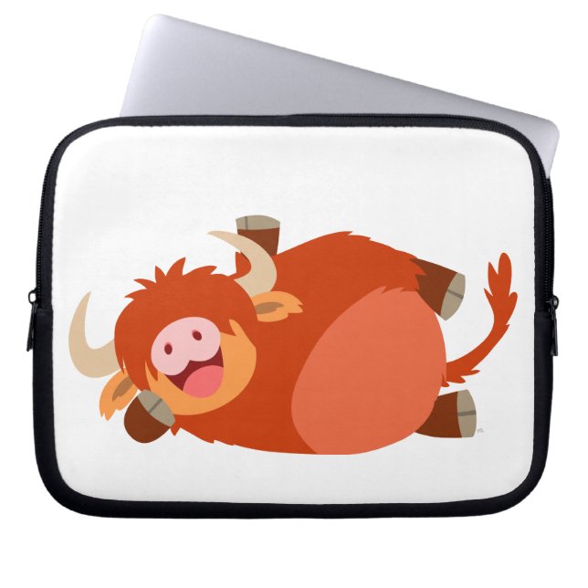 Cute Lazy Tecknad Highland Cow Laptop sleeve (Framsidan)
