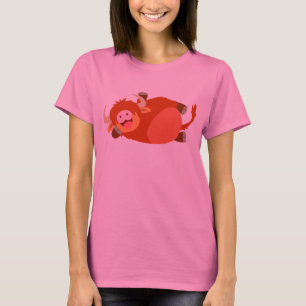 Cute Lazy Tecknad Highland Cow T-Shirt