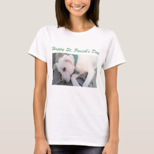 Cute Lazy White Hund med Grönt Scarf T Shirt
