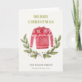 Cute Leafy Red Grönt Ugly Sweater jul Vinter Helgkort