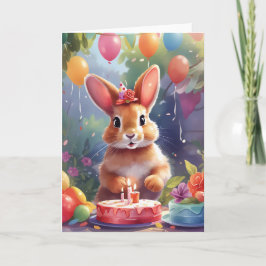 Cute, leende bunny, kaka och ljus | Kort