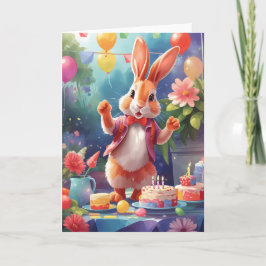 Cute, leende bunny som firar på bord | Kort