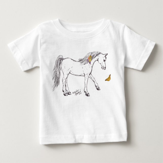 Cute leende Horse with butterfly Shirts Tröja (Framsida)