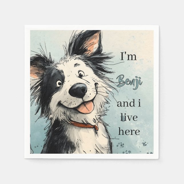 Cute-leende Hund Illustration med eget namn Pappersservett (Framsidan)