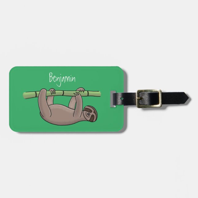 Cute-leende lutning på bambu-tecknad illustration bagagebricka (Horisontell Framsida)