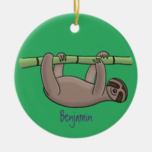 Cute-leende lutning på bambu-tecknad illustration julgransprydnad keramik