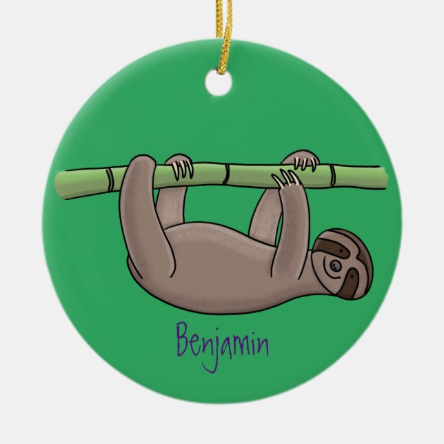 Cute-leende lutning på bambu-tecknad illustration julgransprydnad keramik (Framsidan)