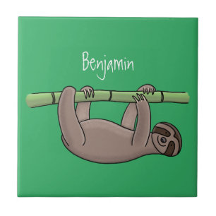 Cute-leende lutning på bambu-tecknad illustration kakelplatta
