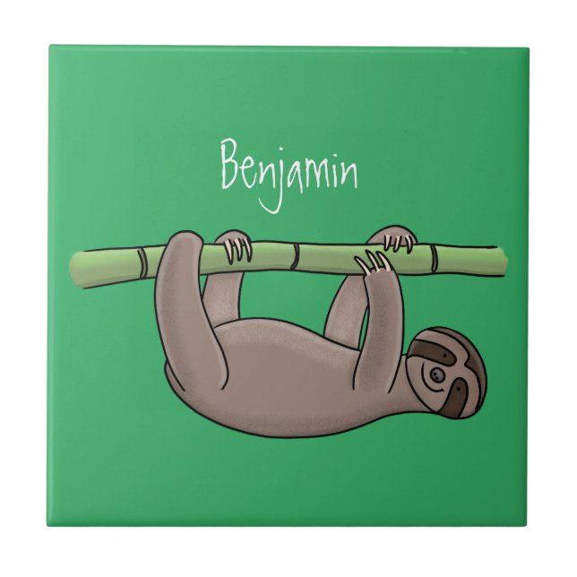 Cute-leende lutning på bambu-tecknad illustration kakelplatta (Framsidan)
