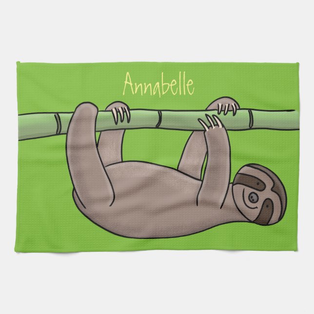 Cute-leende lutning på bambu-tecknad illustration kökshandduk (Horisontell)