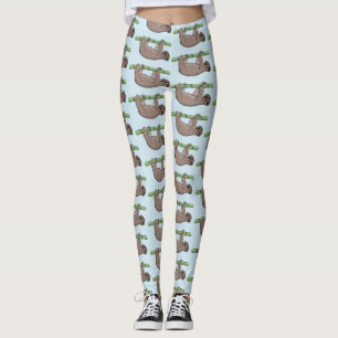 Cute-leende lutning på bambu-tecknad illustration leggings