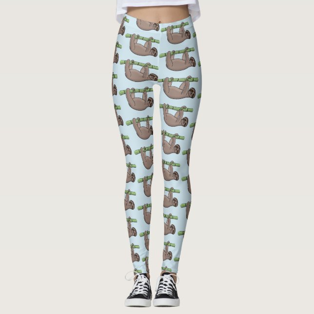 Cute-leende lutning på bambu-tecknad illustration leggings (Framsida)