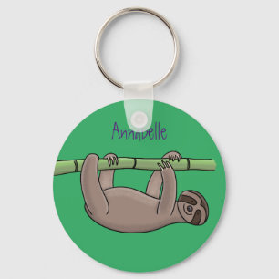 Cute-leende lutning på bambu-tecknad illustration nyckelring