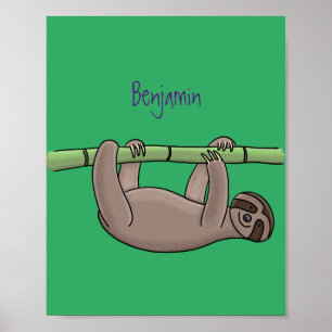 Cute-leende lutning på bambu-tecknad illustration poster