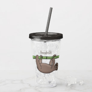 Cute-leende lutning på bambu-tecknad illustration take away mugg