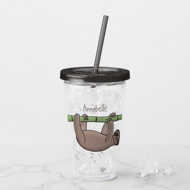 Cute-leende lutning på bambu-tecknad illustration take away mugg (Baksida Ice)