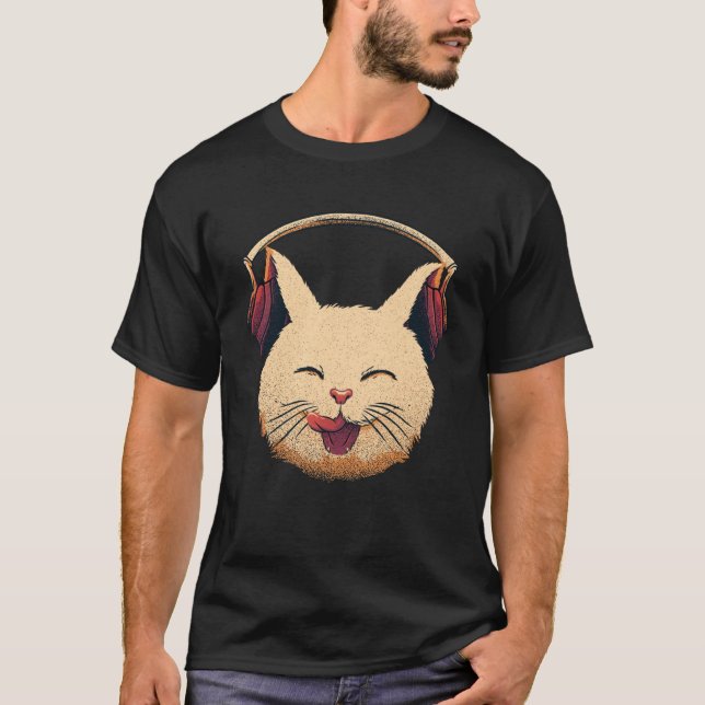 Cute-leende med hörlurar, musikkatt t shirt (Framsida)