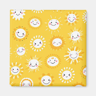 Cute leende tecknad i sol magnet