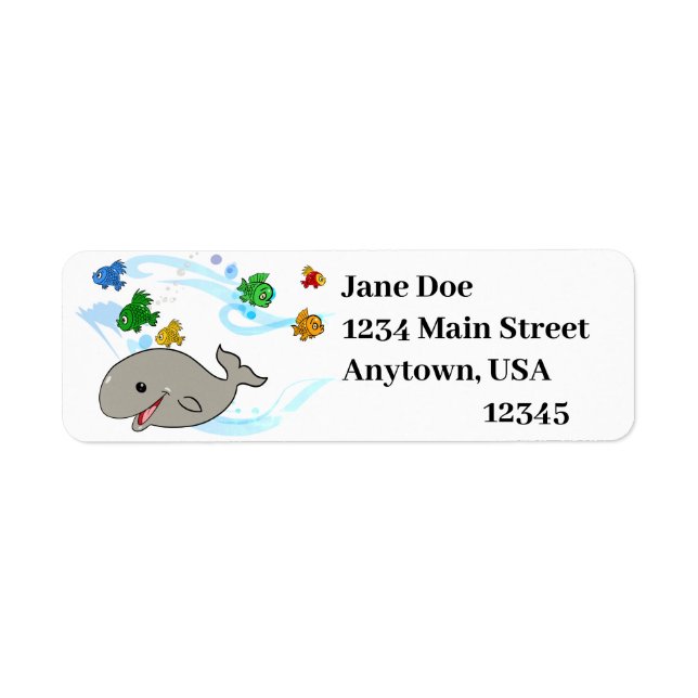 Cute, leende Tecknad Whale Returadress Etikett (Framsidan)