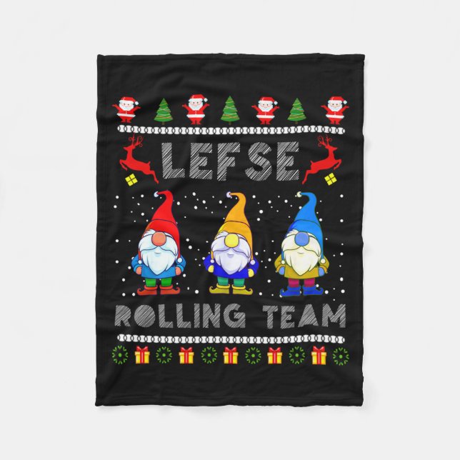 Cute Lefse Rolling Team Norwegian Gnomes Ugly Xmas Fleecefilt (Framsidan)