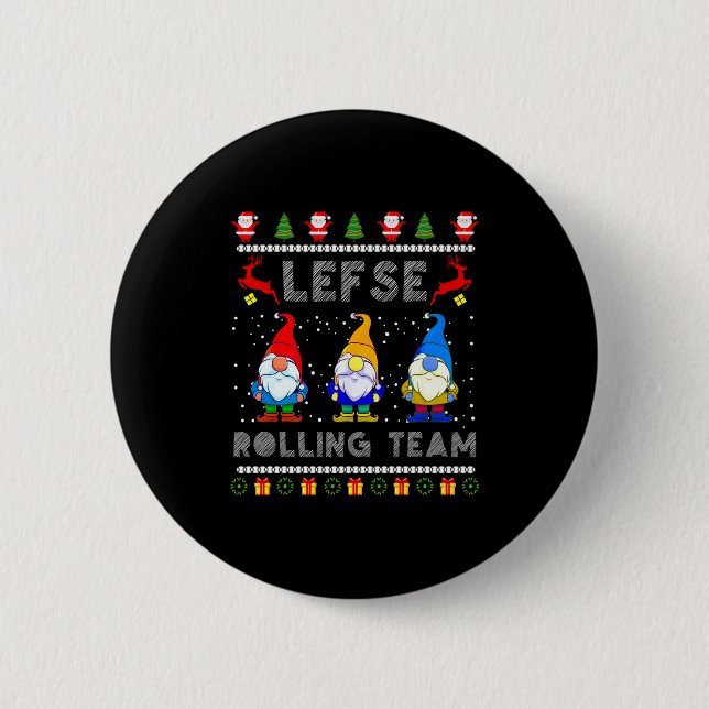 Cute Lefse Rolling Team Norwegian Gnomes Ugly Xmas Knapp (Framsida)