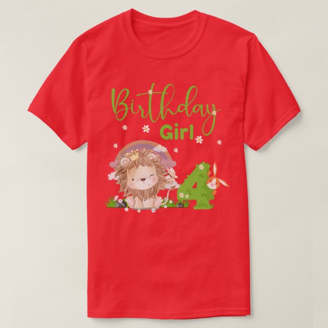 Cute Lejon 4e födelsedagen Girl T Shirt (Design framsida)