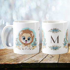 Cute Lejon Charming Blommigt Monogram Kaffemugg