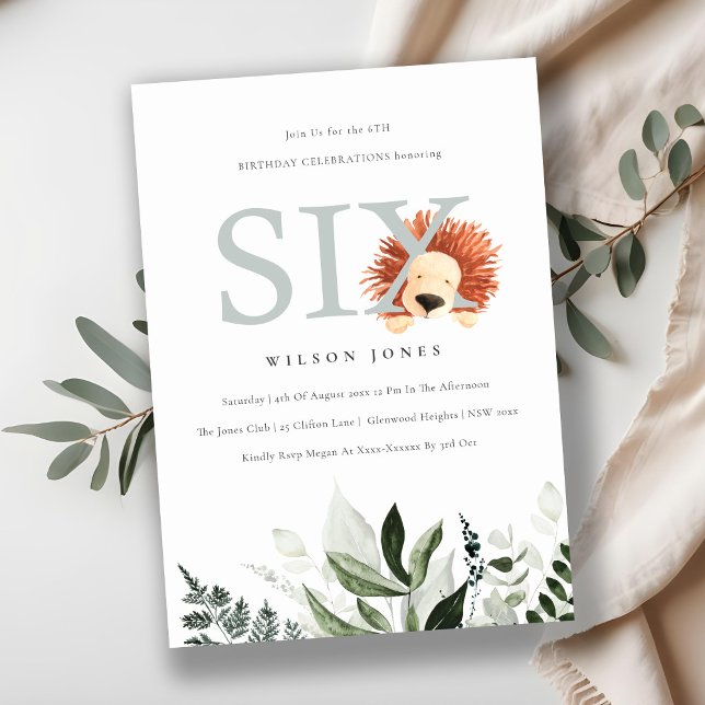 Cute Lejon Foliage 6e sjätte Födelsedagsfesten Inb Tack Kort (Skapare uppladdad)