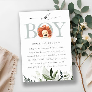 Cute Lejon Foliage Oh Boy Bokar for Baby Shower Tilläggskort
