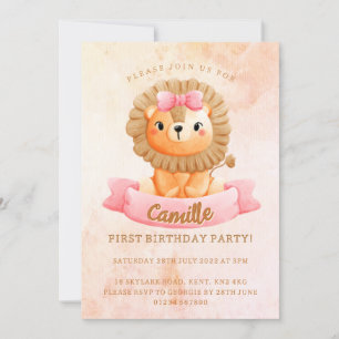 Cute Lejon Girl Birthday Inbjudningar