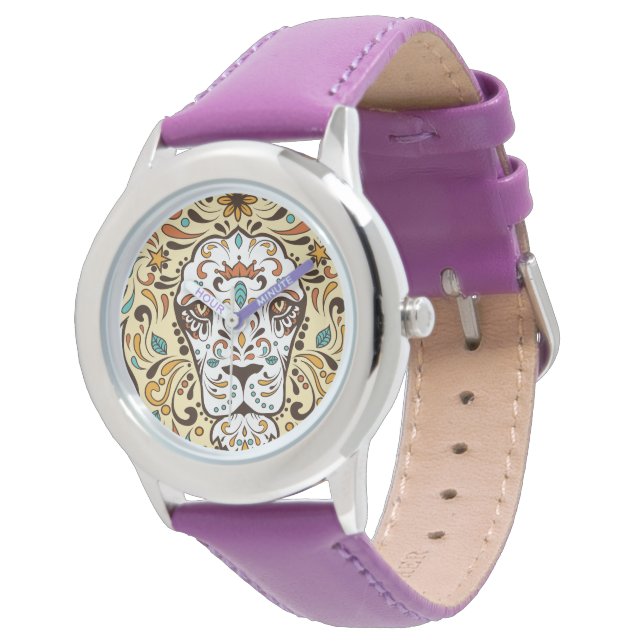 Cute Lejon Head Sugar Skull Armbandsur (Vinklad)