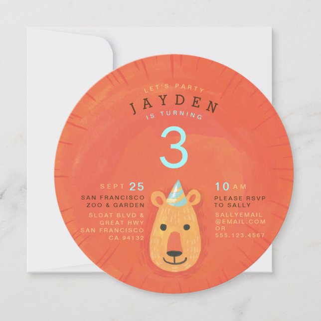 Cute Lejon Illustrated Barn Party-inbjudan Inbjudningar (Framsida)