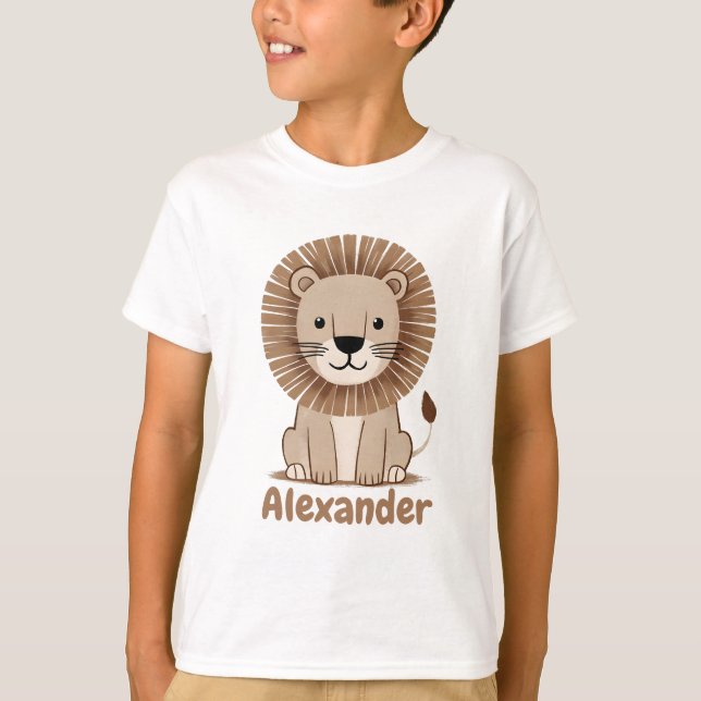 Cute Lejon Kids Boys Namn personaliserbart T Shirt (Framsida)