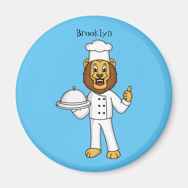 Cute lejon-kock tecknad illustration magnet (Framsidan)